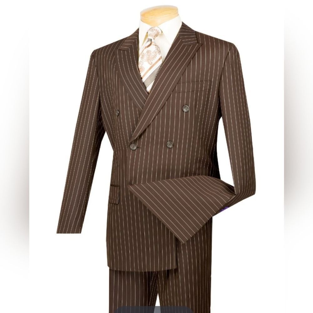 VINCI MEN'S EXECUTIVE DOUBLE BREASTED 2 PIECE BANKER PINSTRIPE SUIT. DSS-4/F-DSS